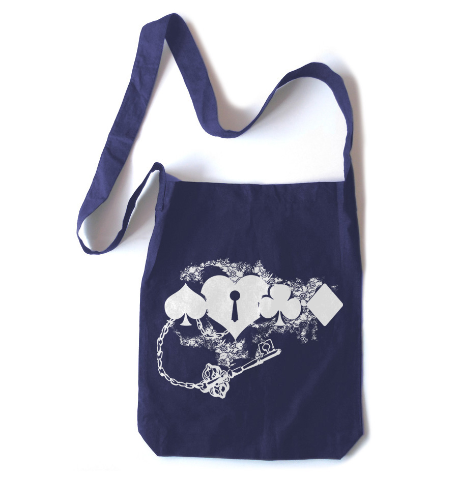 Key to My Heart Card Suit Crossbody Tote Bag - Navy Blue