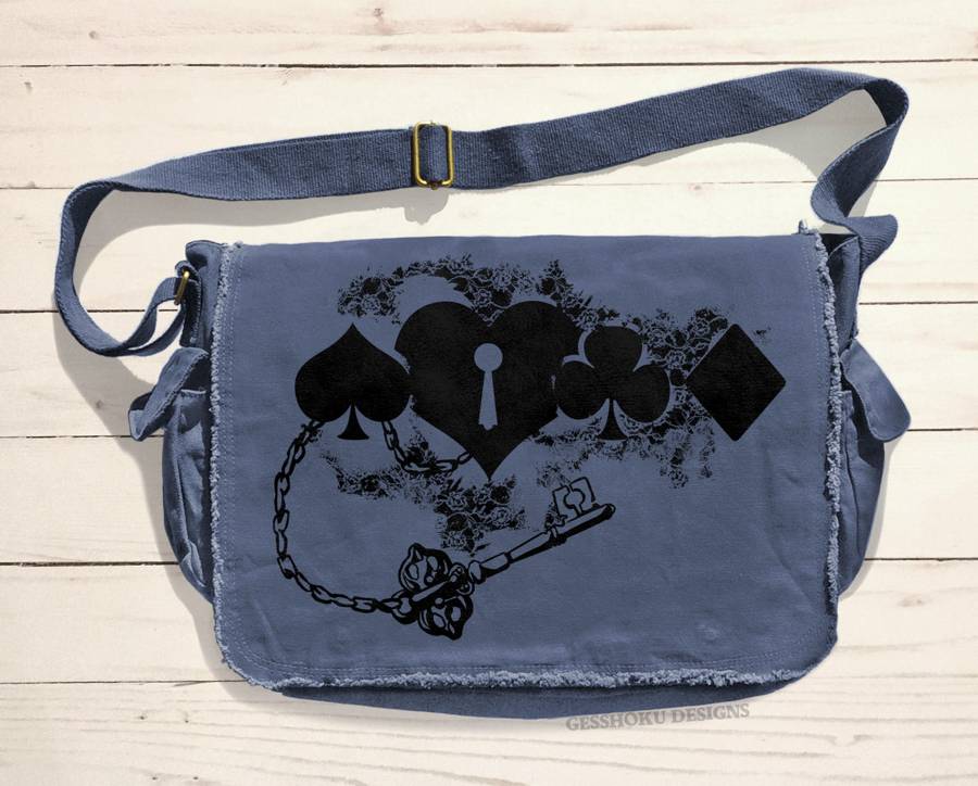 Key to My Heart Card Suit Messenger Bag - Denim Blue