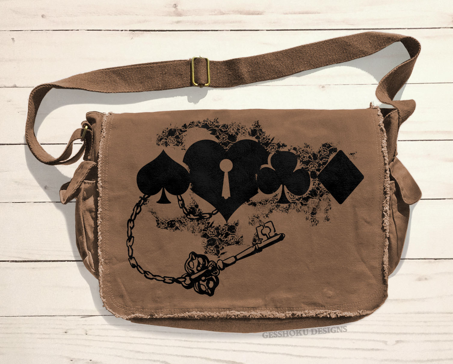 Key to My Heart Card Suit Messenger Bag - Brown