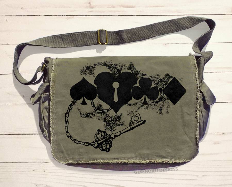 Key to My Heart Card Suit Messenger Bag - Khaki Green