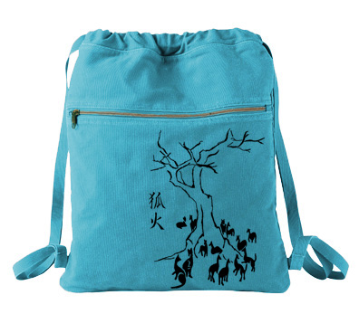 Kitsune Fire Cinch Backpack - Aqua Blue