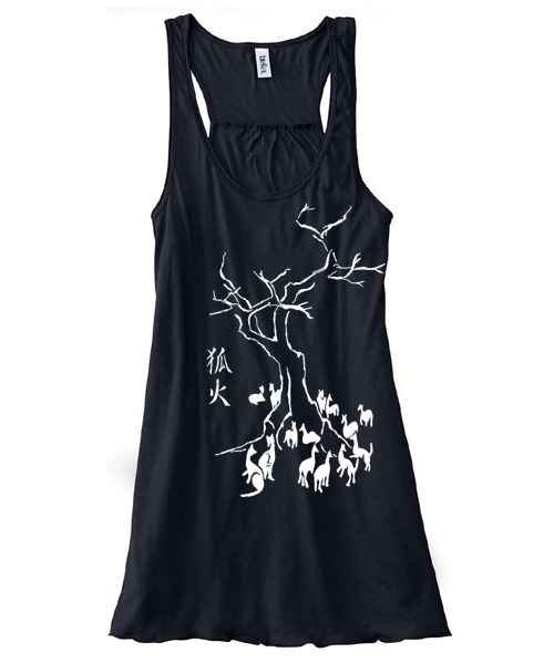 Kitsune Fire Flowy Tank Top - Black