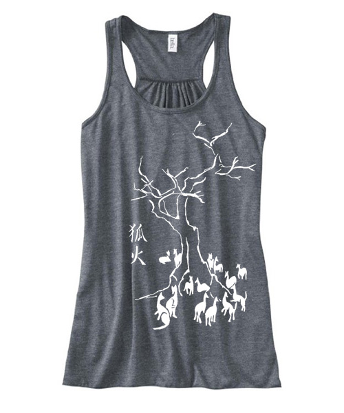 Kitsune Fire Flowy Tank Top - Charcoal Grey