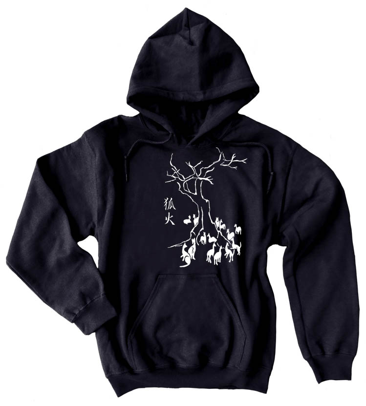 Kitsune Fire Pullover Hoodie - Black