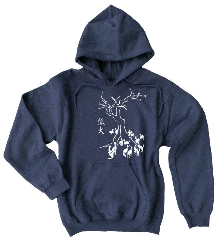 Kitsune Fire Pullover Hoodie - Heather Navy