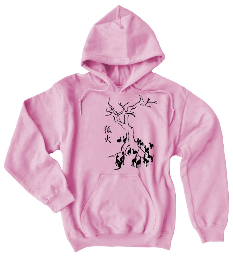 Kitsune Fire Pullover Hoodie - Light Pink