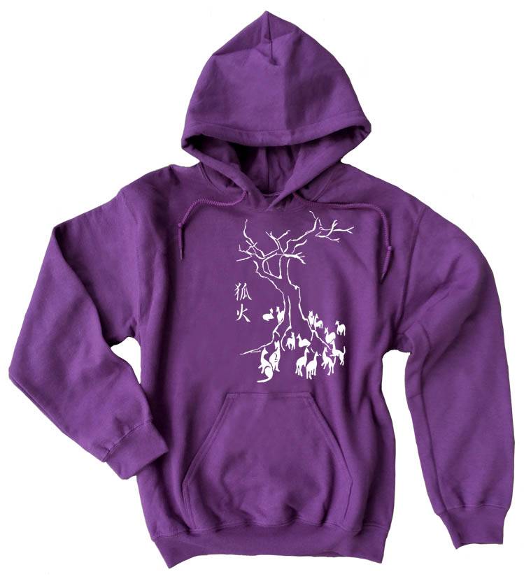 Kitsune Fire Pullover Hoodie - Purple