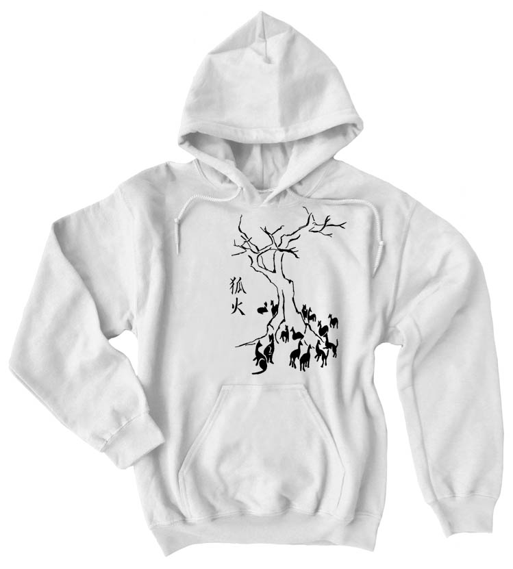 Kitsune Fire Pullover Hoodie - White