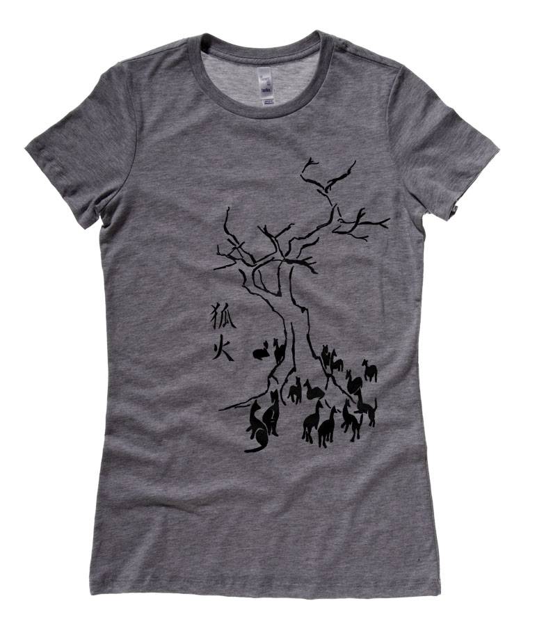 Kitsune Fire Ladies T-shirt - Deep Heather Grey