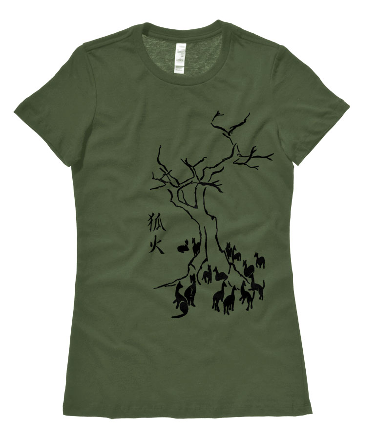 Kitsune Fire Ladies T-shirt - Khaki Green