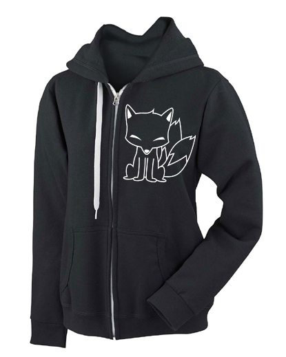 Chibi Kitsune Zip Hoodie (white/black) - Black