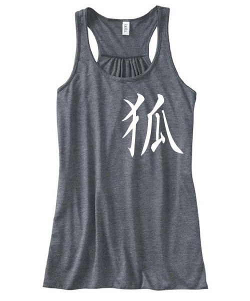 Kitsune Kanji Flowy Tank Top - Charcoal Grey