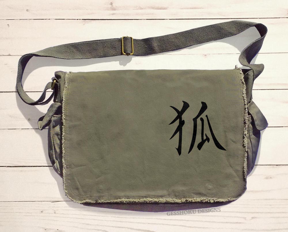 Kitsune Kanji Messenger Bag - Khaki Green