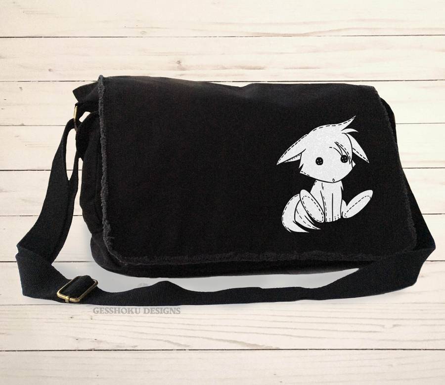 Plush Kitsune Messenger Bag - Black