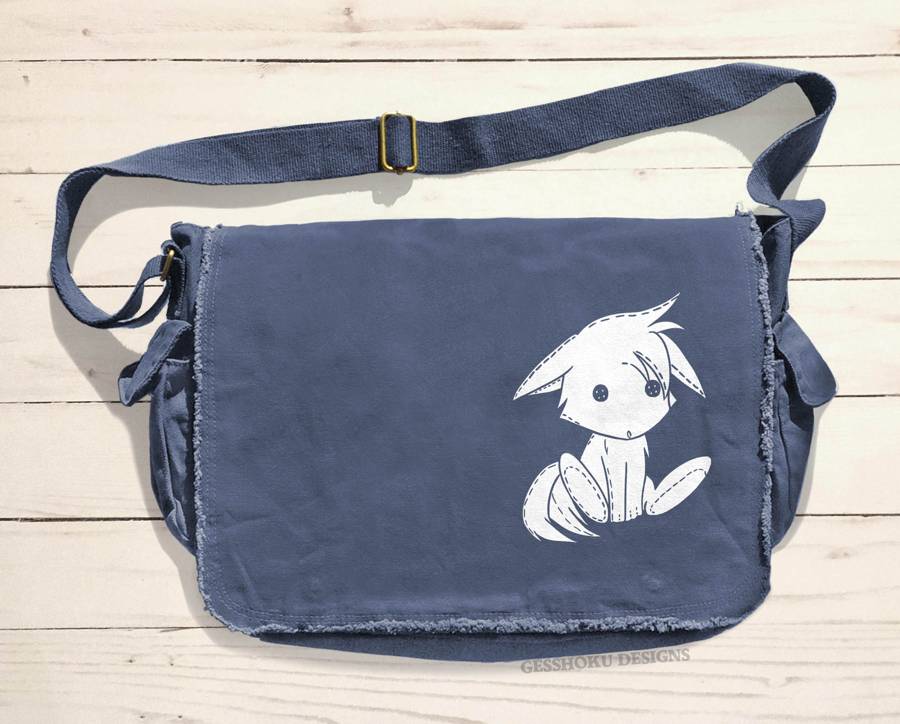 Plush Kitsune Messenger Bag - Denim Blue