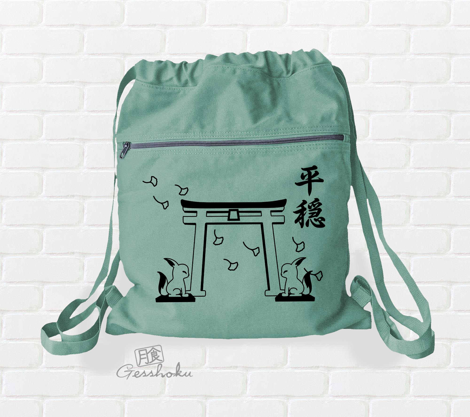Tranquility Shrine Gate Cinch Backpack - Seafoam