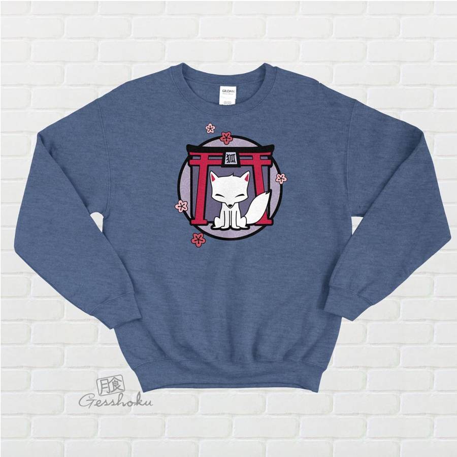 Kitsune Shrine Crewneck Sweatshirt - Stone Blue