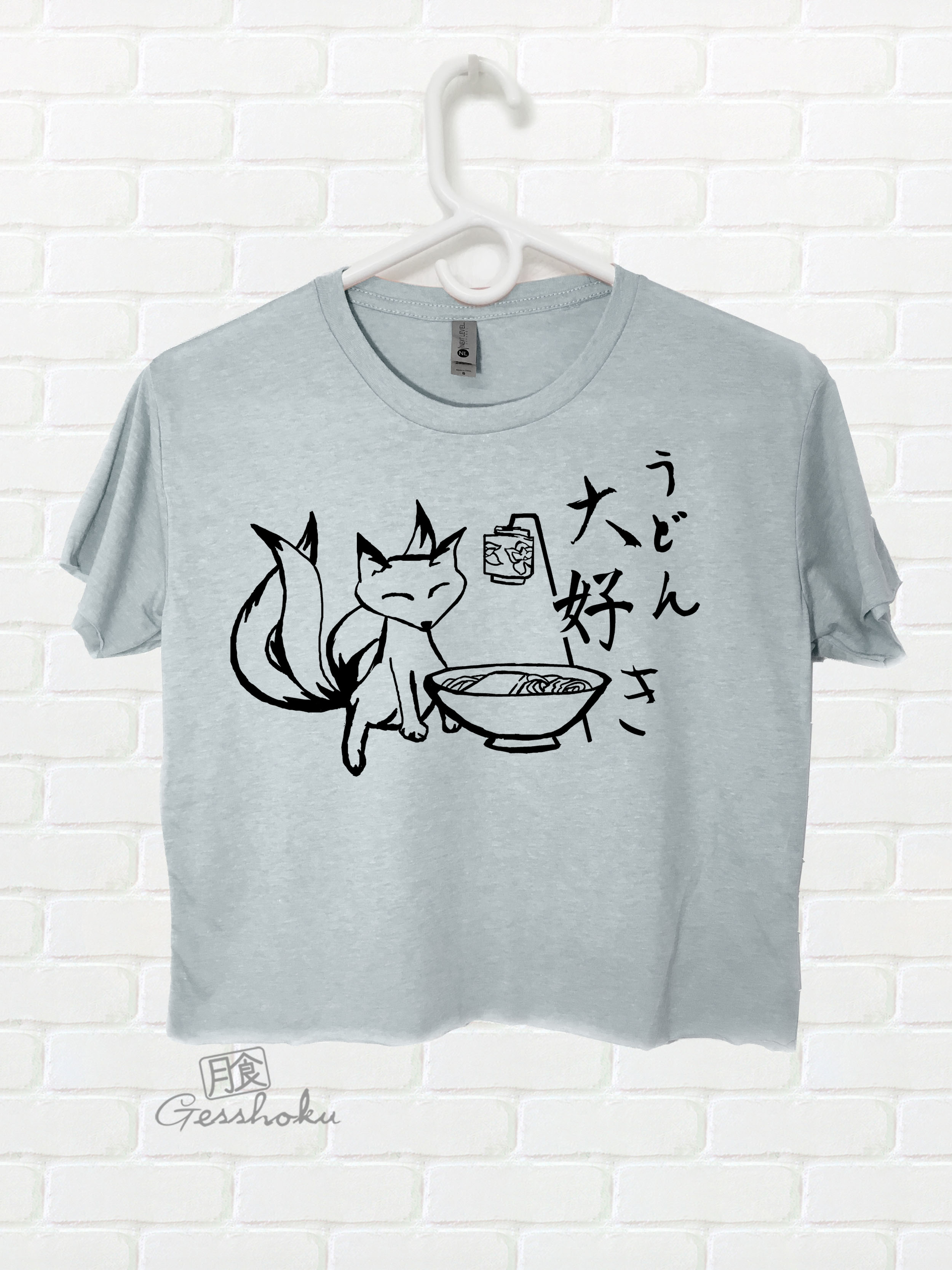Kitsune Udon Crop Top T-shirt - Light Grey