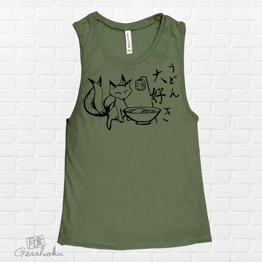 Kitsune Udon Sleeveless Tank Top - Olive Green