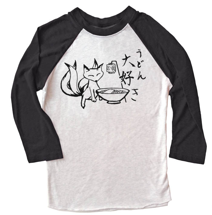 Kitsune Udon Raglan T-shirt - Black/White