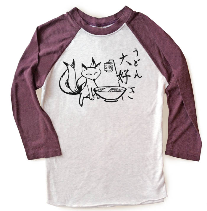 Kitsune Udon Raglan T-shirt - Vintage Purple/White