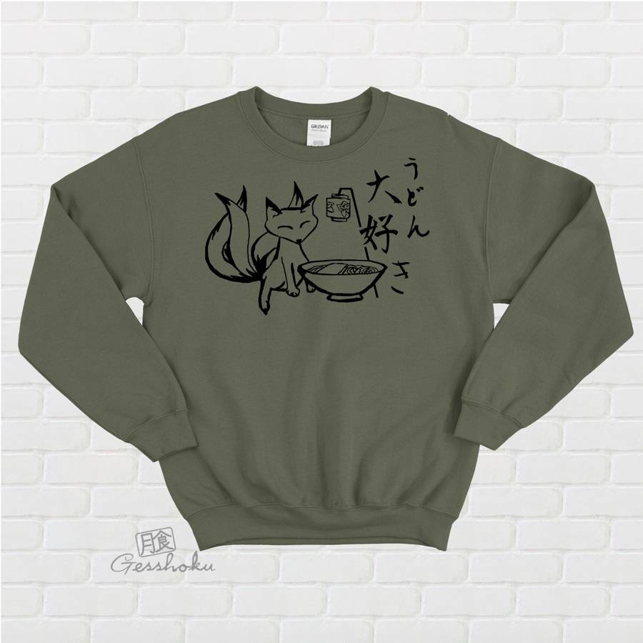 Kitsune Udon Crewneck Sweatshirt - Olive Green