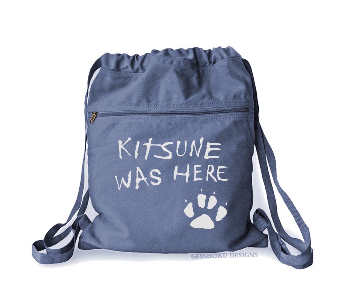 Kitsune Was Here Cinch Backpack - Denim Blue