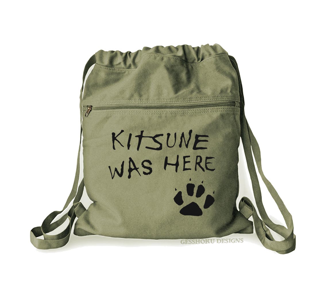 Kitsune Was Here Cinch Backpack - Khaki Green