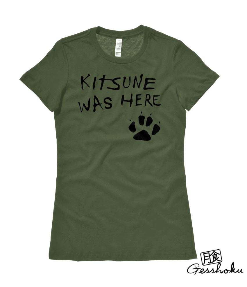 Kitsune Was Here Ladies T-shirt - Olive Green