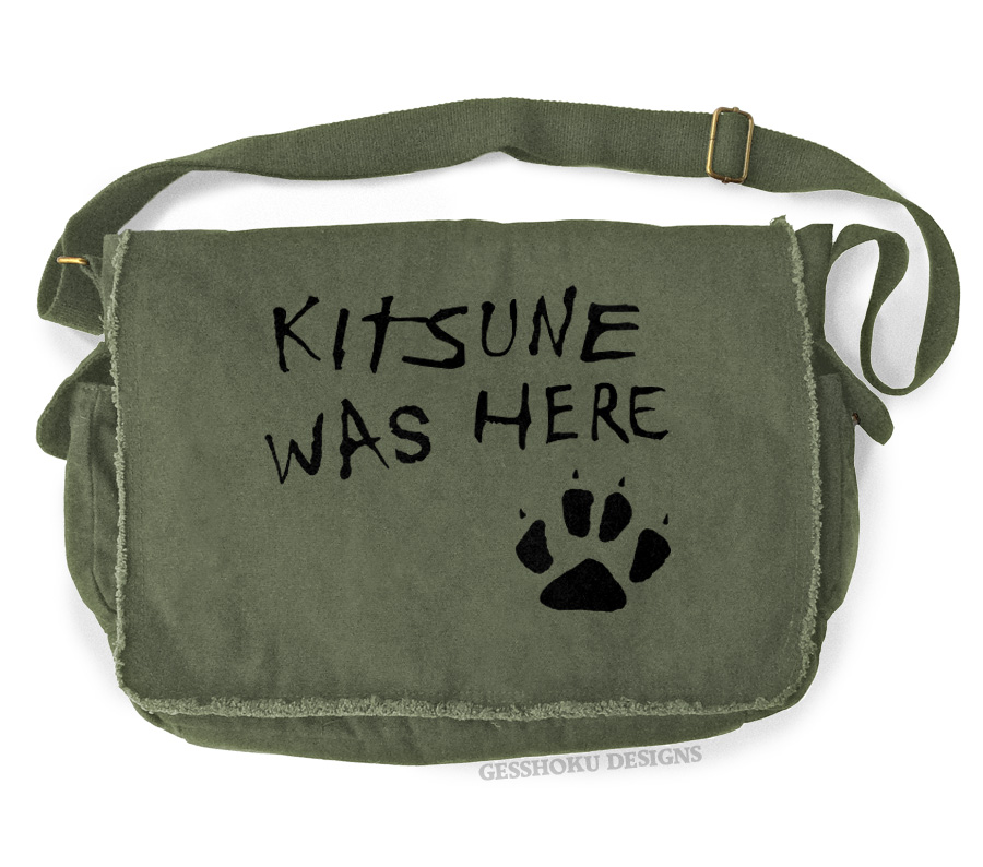 Kitsune Was Here Messenger Bag - Khaki Green