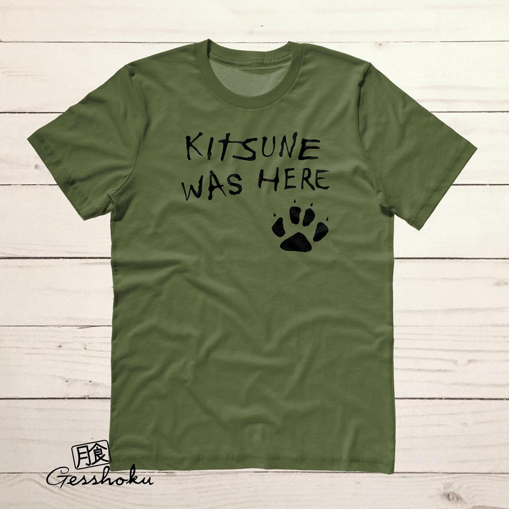 Kitsune Was Here T-shirt - Olive Green