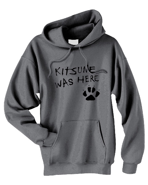 Kitsune Was Here Pullover Hoodie - Light Grey