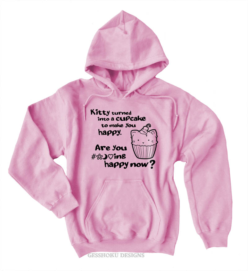 Kitty Turned into a Cupcake Pullover Hoodie - Light Pink