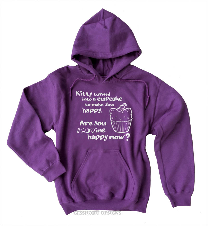 Kitty Turned into a Cupcake Pullover Hoodie - Purple