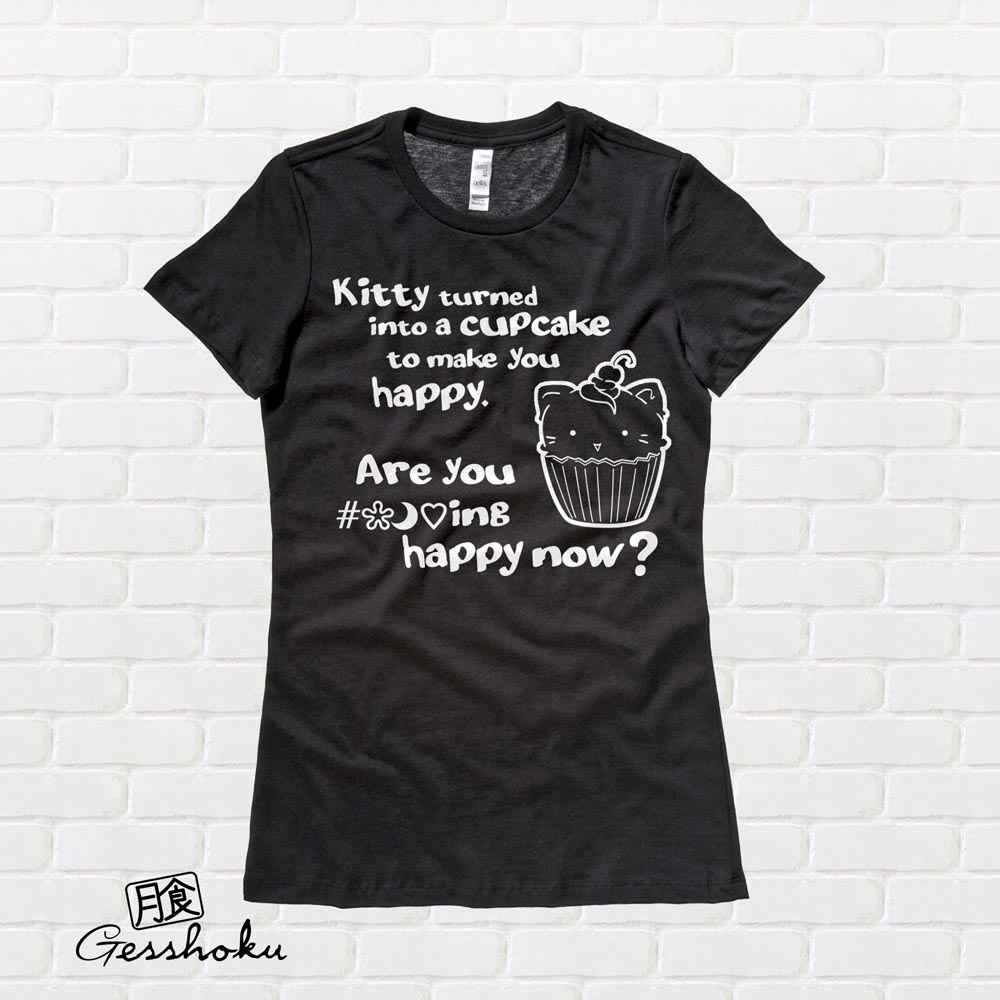 Kitty Turned into a Cupcake Ladies T-shirt - Black