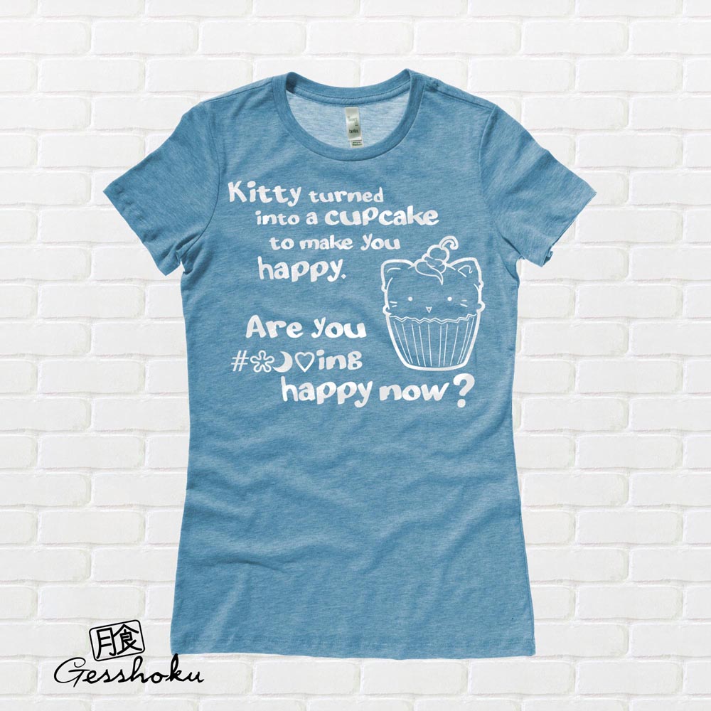Kitty Turned into a Cupcake Ladies T-shirt - Heather Aqua