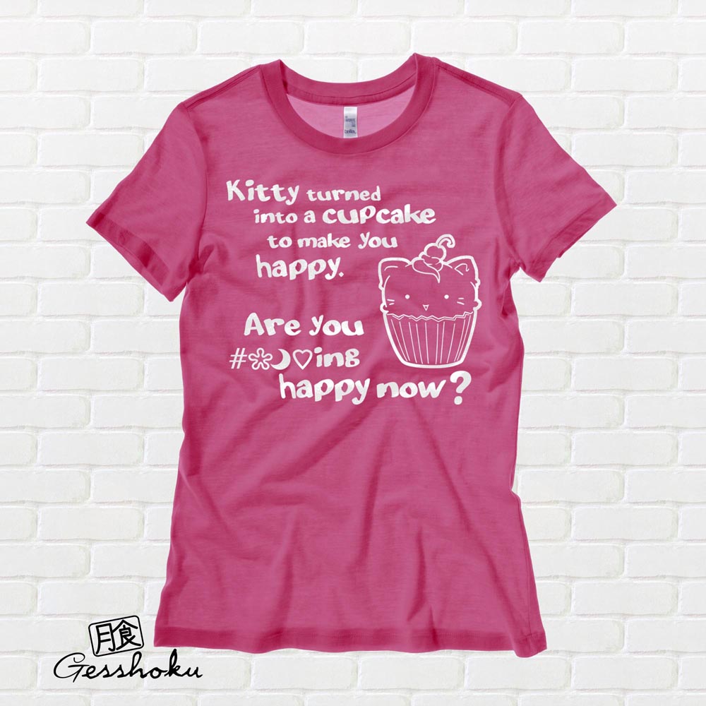 Kitty Turned into a Cupcake Ladies T-shirt - Hot Pink