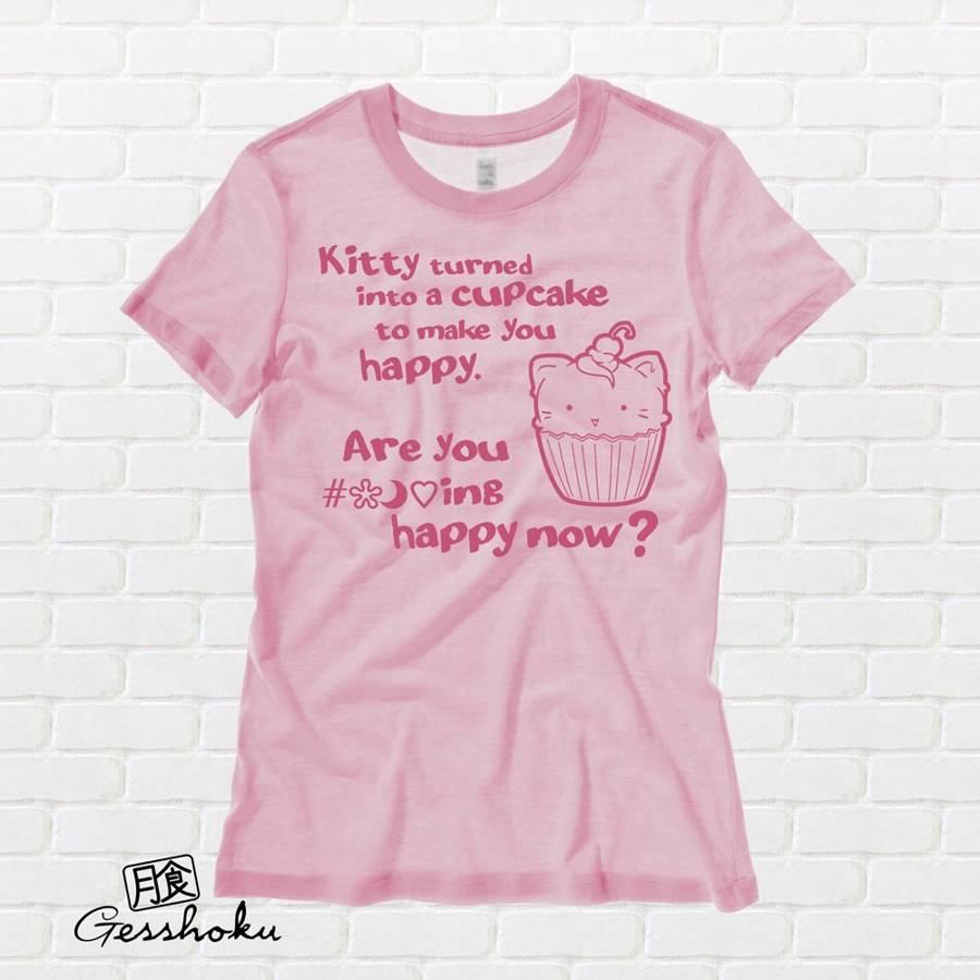 Kitty Turned into a Cupcake Ladies T-shirt - Light Pink