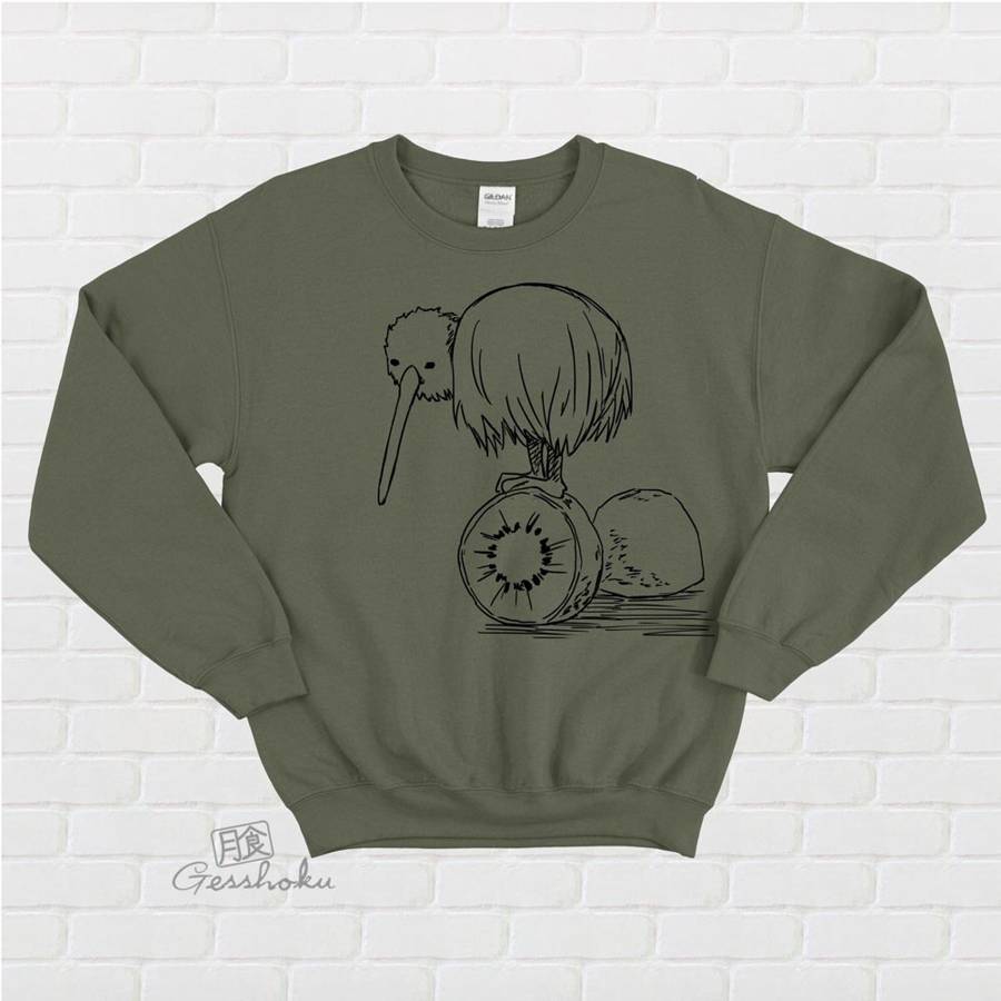 Fruity Kiwi Bird Crewneck Sweatshirt - Olive Green