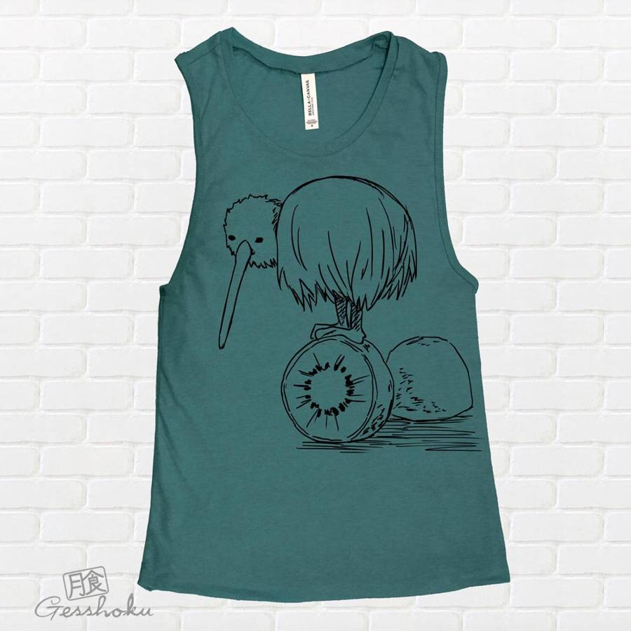 Fruity Kiwi Bird Sleeveless Top - Dark Heather Teal