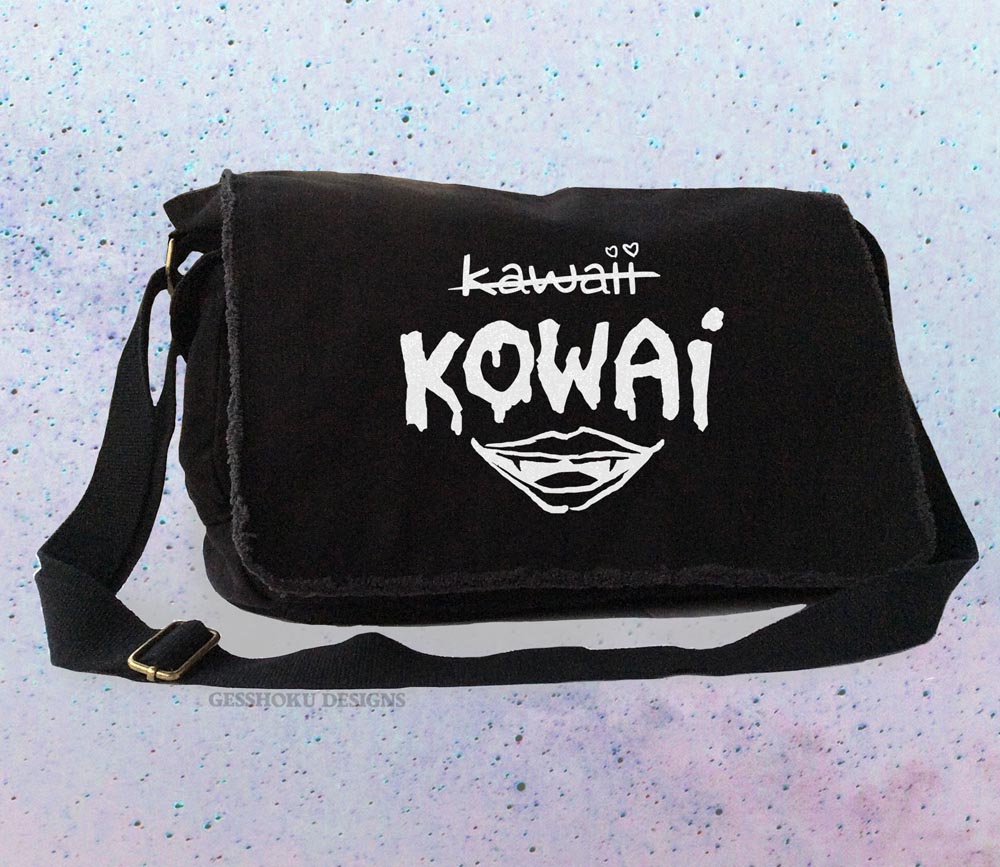 KOWAI not Kawaii Messenger Bag - Black/White