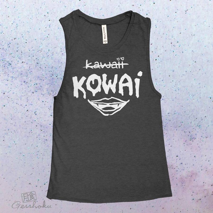 KOWAI not Kawaii Sleeveless Top - Deep Heather Grey