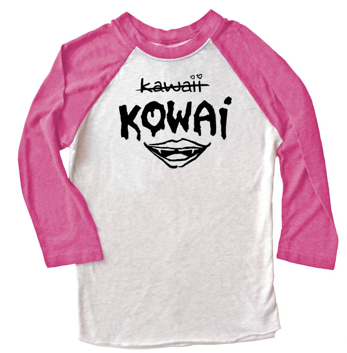 KOWAI not Kawaii Raglan T-shirt 3/4 Sleeve - Pink/White