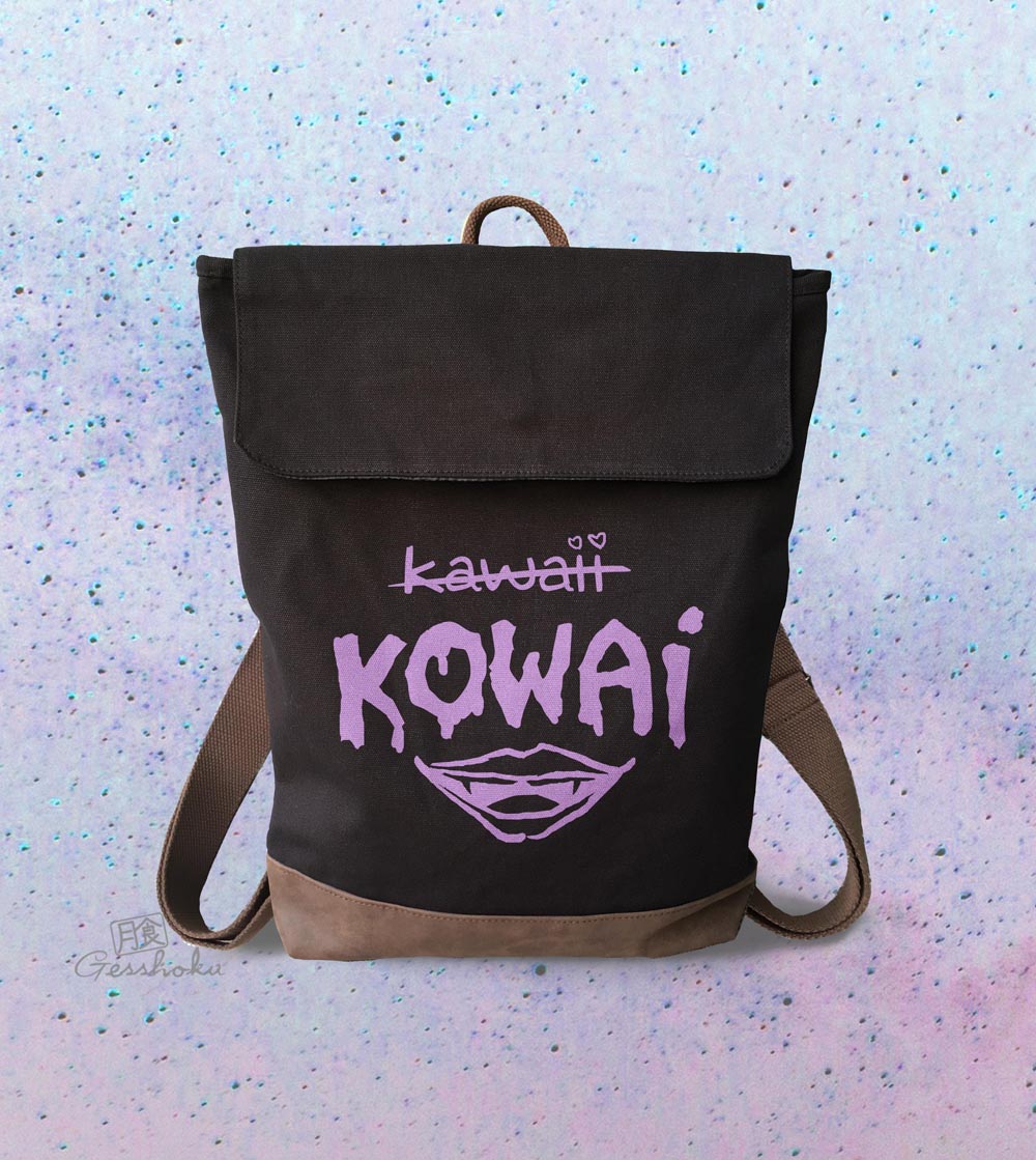 Kowai NOT Kawaii Canvas Zippered Rucksack - Black/Purple