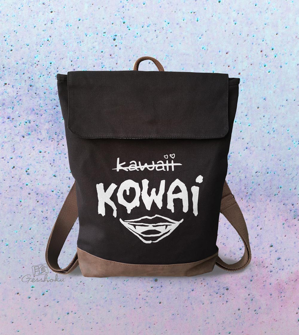 Kowai NOT Kawaii Canvas Zippered Rucksack - Black/White