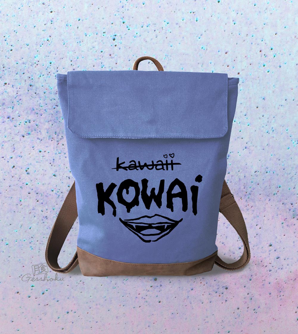 Kowai NOT Kawaii Canvas Zippered Rucksack - Blue