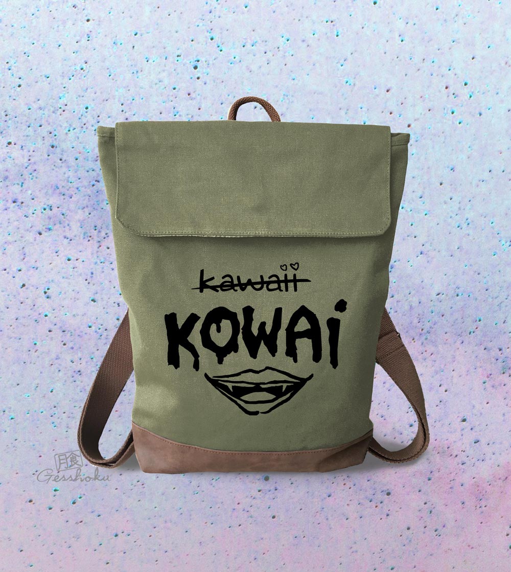 Kowai NOT Kawaii Canvas Zippered Rucksack - Green