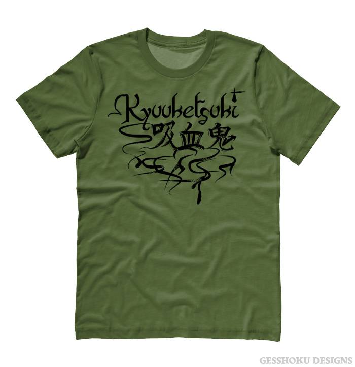 Kyuuketsuki Japanese Vampire T-shirt - Olive Green