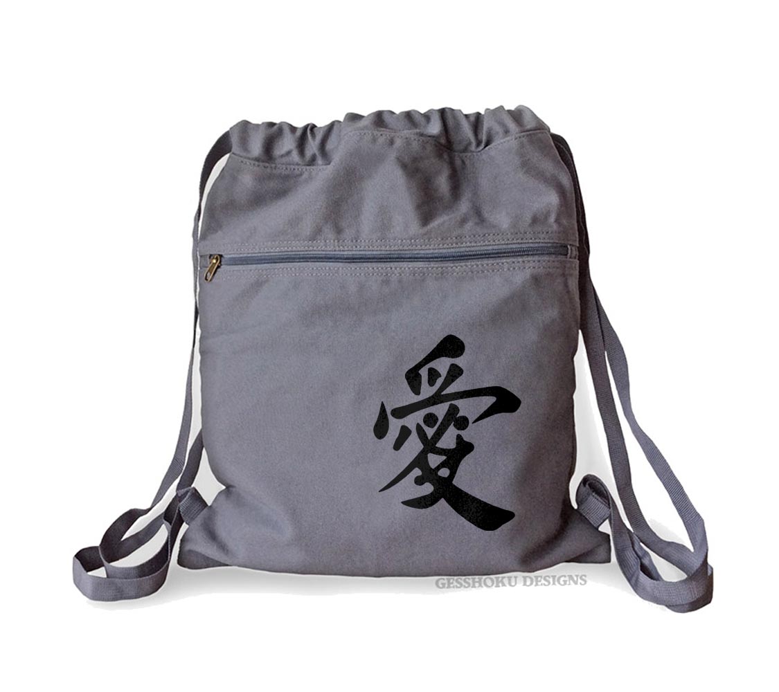 Japanese Love Kanji Cinch Backpack - Smoke Grey