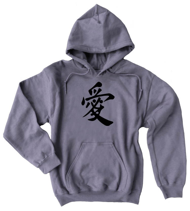 Japanese Love Kanji Pullover Hoodie - Charcoal Grey